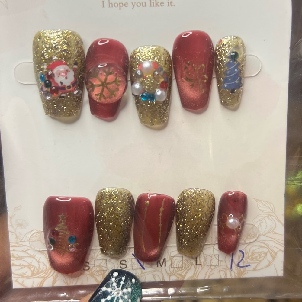 Festive Red and Gold Nail Art Set